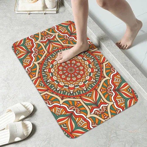 Vista 9 de Alfombra de baño para baño, patrón bohemio clásico, antideslizante, secado rápido, lavable a máquina, cómoda alfombra de baño para baño, bañera