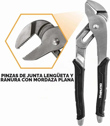 Vista 2 de Olympia Tools Alicates de lengüeta y ranura, alicates de mandíbula recta con agarre de cojín, 5 posiciones de mandíbula, capacidad de mandíbula