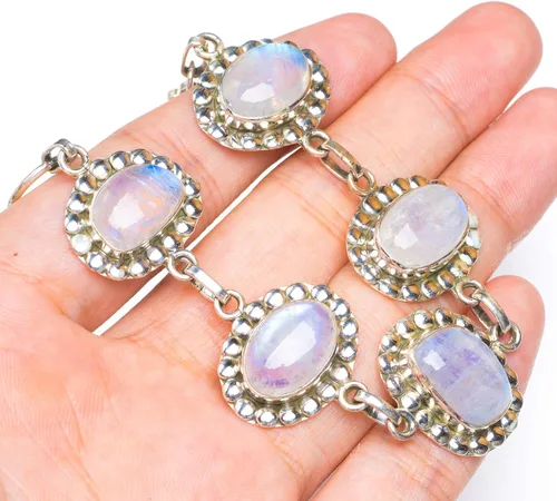 Vista 3 de stargemspiedra lunar arcoíris único estilo punk pulsera de plata de ley 9256348