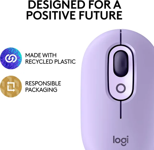 Vista 5 de Logitech POP Mouse, ratón inalámbrico con emojis personalizables, tecnología SilentTouch, desplazamiento de precisión/velocidad, diseño compacto