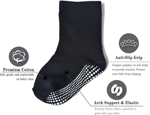Vista 17 de EPEIUS Calcetines de bebé con empuñaduras para bebés y niños pequeños, calcetines antideslizantes de 6/12 pares