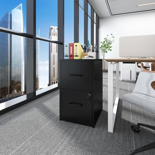 Vista 2 de Archivador de 2 cajones con cerradura, archivador vertical para oficina en casa, gabinete de almacenamiento resistente para tamaño carta, requiere