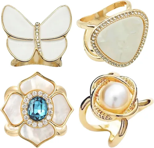 Vista 77 de 4 piezas de clip de anillo de bufanda para mujer, broche de perlas y flores, hebilla de metal para chal, accesorios de decoración para damas y niñas