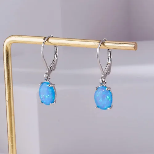 Vista 4 de CiNily Aretes colgantes de ópalo de corte ovalado para mujer, chapados en oro de 14 quilates, ópalo de fuego, chapado en rodio, aretes de gota