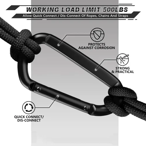 Vista 5 de AUTMATCH Carabiner Clips 3" - Heavy Duty Spring Snap Hook Clips Negro (estilo platy)
