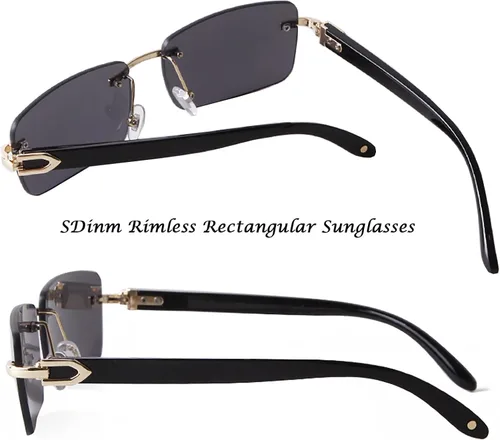 Vista 2 de Fashion Rimless Sunglasses for Women Men Gangster Tinted Lens Frameless Shades Faux Buffalo Horn Glasses Rectangle Eyewear