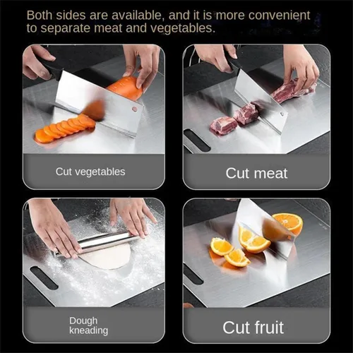 Vista 4 de Tabla de cortar multifuncional de acero inoxidable 316 resistente, 1 tabla de cortar rectangular para el hogar cocina amasar masa (15.4 x 11.0 in)