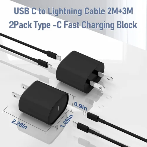 Vista 6 de Essri Cargador Rápido para iPhone 14 13 12 Carga Rápida, Paquete de 2 de 6FT+10FT Cable USB C a Lightning con 20W USB C para Bloque Cargador iPhone