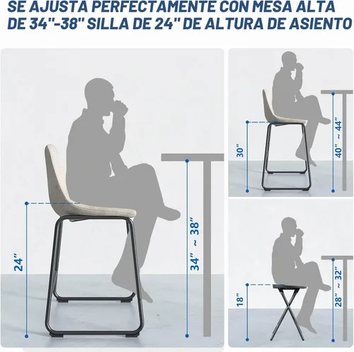 Vista 3 de Rfiver Taburetes de bar de cuero sintético PU Set de 2, Taburetes de pub industriales con respaldo y reposapiés, Sillas de bar modernas sin brazos