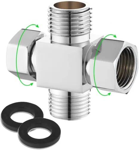 Vista 9 de Adaptador desviador de agua, 4 vías X1, conector de manguera G1/2", latón cromado, plata
