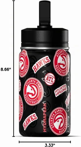 Vista 8 de Hydrapeak x NBA Botella de agua mini de 14 onzas oficialmente licenciada de los Atlanta Hawks para niños con tapa con popote y asa, reutilizable