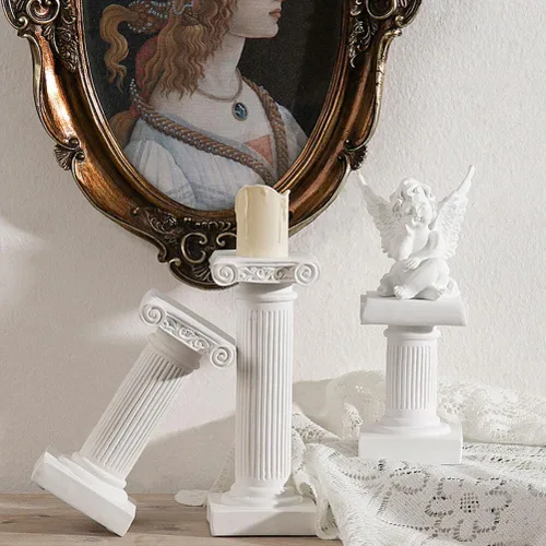Vista 6 de BESPORTBLE Mini columna de pilar romano, decoración de estatuas de columna romana blanca de resina, estante para decoración de mesa de boda de jardín