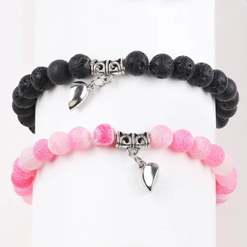 Vista 89 de 2 pulseras magnéticas para parejas, piedra natural negra mate, cristal para votos de amor eterno, juego de pulseras de cuentas de piedra de energía