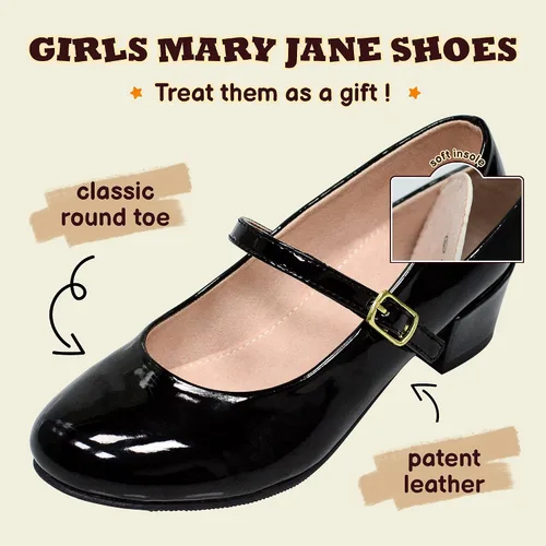 Vista 3 de Zapatos de vestir para niñas, zapatos de vestir Mary Jane para niñas, zapatos de princesa para boda, fiesta, niña, zapatos escolares de tacón bajo