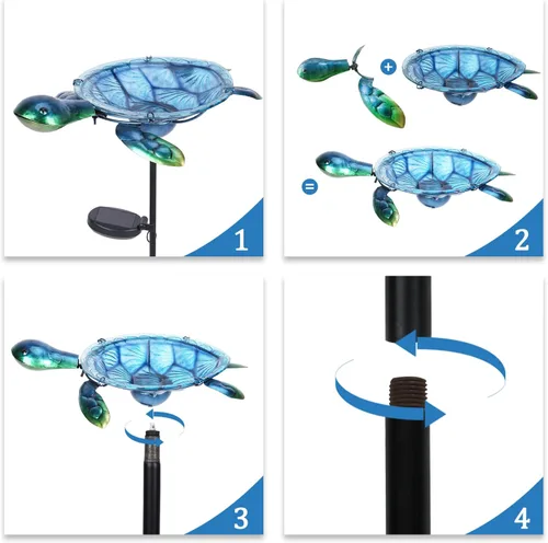 Vista 6 de MUMTOP Baño solar para pájaros al aire libre, pequeño comedero para pájaros con estaca de metal de tortuga para decoración exterior de jardín y patio