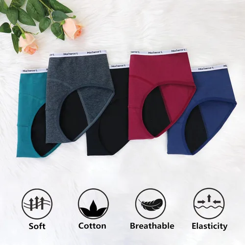 Vista 3 de Nalwort Ropa interior de período menstrual para mujer, bragas de algodón posparto, paquete de 5