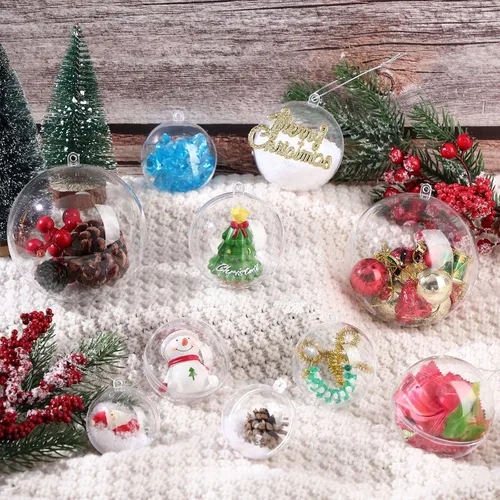 Vista 3 de Sratte 24 bolas de adornos rellenables de Navidad, adornos de plástico transparente, bolas de manualidades para Navidad, boda, Navidad, fiesta