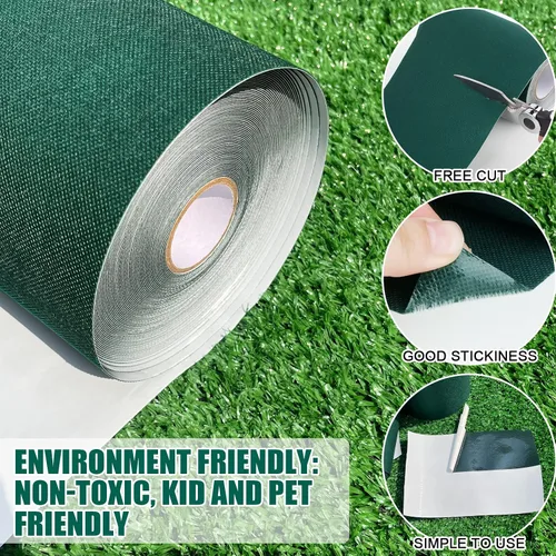 Vista 6 de Cinta de costura de césped artificial de 6 x 33 pies, cinta autoadhesiva para unión de césped falso, conexión de alfombras al aire libre, alfombra