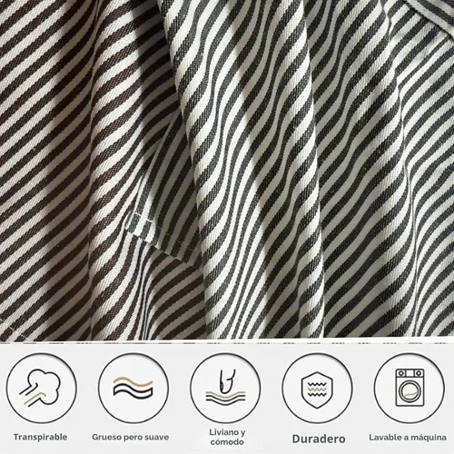 Vista 6 de Delantal de cocina con 3 bolsillos, delantal ajustable para servidor, delantal de camarera con bolsillos a rayas Negro (Striped Black)