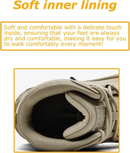 Vista 4 de Kervaky Botas tácticas militares para hombre, botas de trabajo para exteriores, impermeables, botas de senderismo, botas de combate ligeras