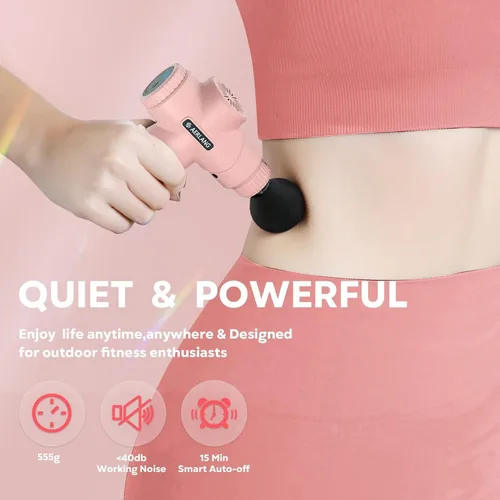 Vista 2 de AERLANG Pistola de masaje mini - rosa, pistola de masaje de tejido profundo muscular, masajeador de percusión portátil, masajeador silencioso