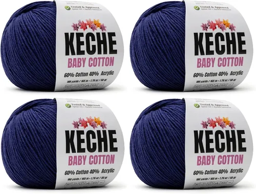 Vista 12 de Keche Hilo de Algodón, 60% Algodón 40% Hilo Acrílico, Hilo de Algodón Suave para Crochet y Tejer, Hilo Amigurumi 1 Madeja/Bola 1.76 Oz (50g) / 180