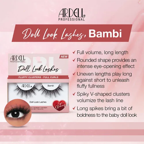 Vista 2 de Ardell Bambi - Pestañas postizas con aspecto de muñeca, ligeras, dramáticas de volumen y longitud para efecto de ojos grandes, 1 par