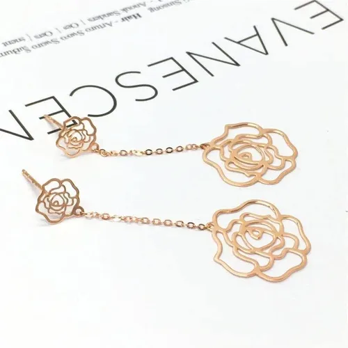 Vista 3 de SAGEKING 2024 New 585 Purple Gold Plated 14K Rose Gold Gift Fashion Flower Long Earrings For Women Light Luxury Wedding Jewelry For Girlfriend Gift