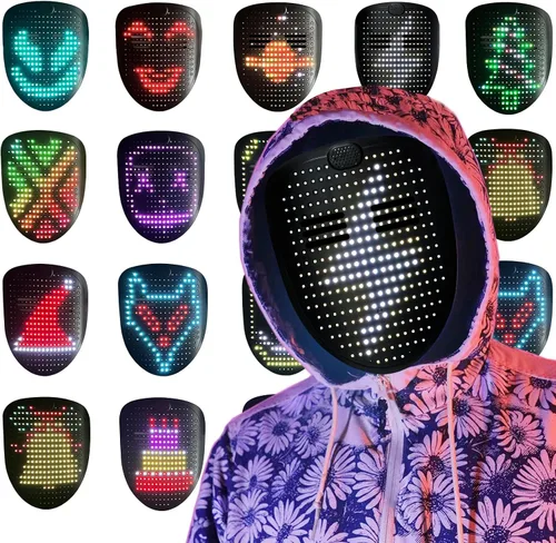 Vista 9 de Depointer Life Máscara LED con detección de gestos, máscara transformadora unisex con luz LED para disfraz, cosplay, fiesta, mascarada