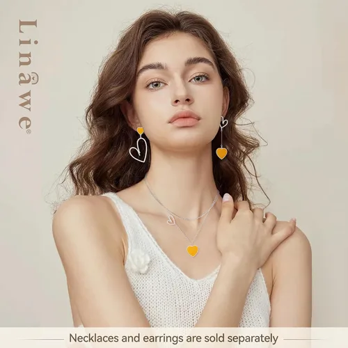 Vista 4 de Linawe Collares con dije de corazón en capas para mujer, de acero inoxidable, hipoalergénicos, juego de collar en capas, joyería de preppy