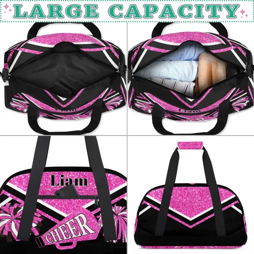 Vista 5 de Bolso personalizado de la danza del gimnasio de la animadora, bolso del barril de la animadora de encargo nombrado bolso de lona de los deportes