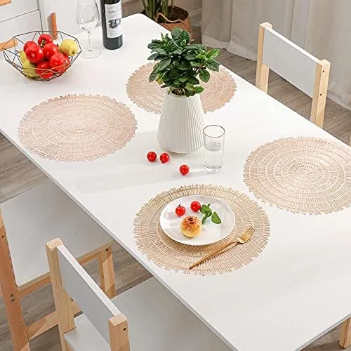 Vista 7 de Manteles individuales redondos dorados, paquete de 6 unidades, lavables, fáciles de limpiar, antideslizantes, resistentes al calor, para decoración