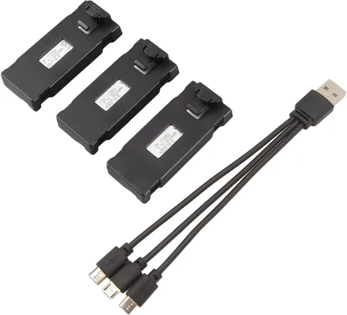 Vista 10 de FOSA Kit de batería de litio para aviones a control remoto, 3 piezas con juego de cables de carga de luz y portátil para E88 E88Pro LSE525 E525Pro