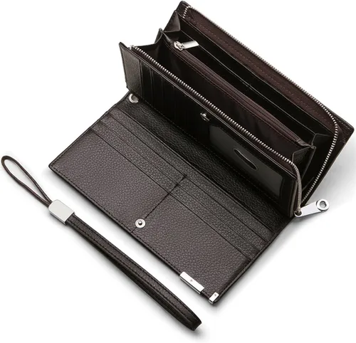Vista 6 de Huztencor Carteras largas para hombre billetera plegable de cuero con bloqueo RFID y cremallera Cartera RFID