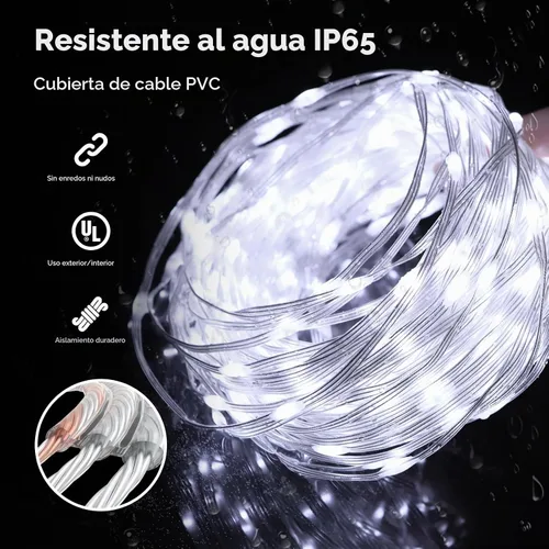 Vista 6 de Luces de Navidad parpadeantes, 600 luces LED de 206 pies para exteriores, impermeables IP65, 8 modos, funciones de temporización y memoria