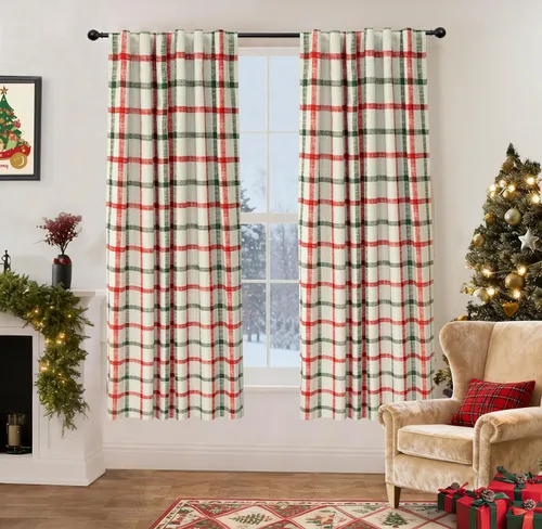 Vista 53 de DriftAway 2 paneles cortinas de lino a cuadros 100% opacas de doble capa cortinas para dormitorio de 96 pulgadas de largo estilo granja con Gris