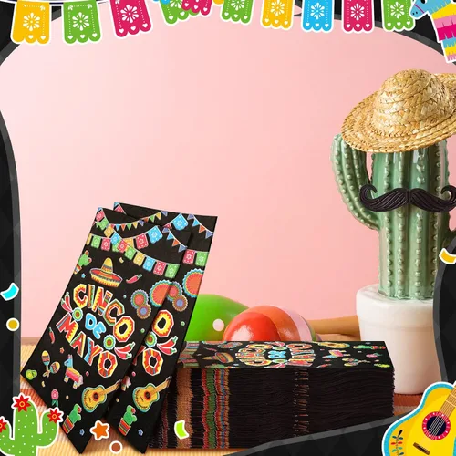 Vista 6 de 100 servilletas del Cinco de Mayo, servilletas de papel decorativas mexicanas de 3 capas desechables para baño, toalla de mano para invitados