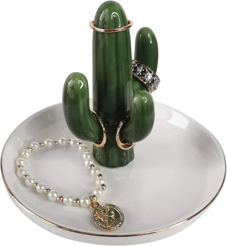 Vista 2 de AUTOARK Bandeja de joyería con soporte de anillo de cactus, AJ-206 Borde dorado