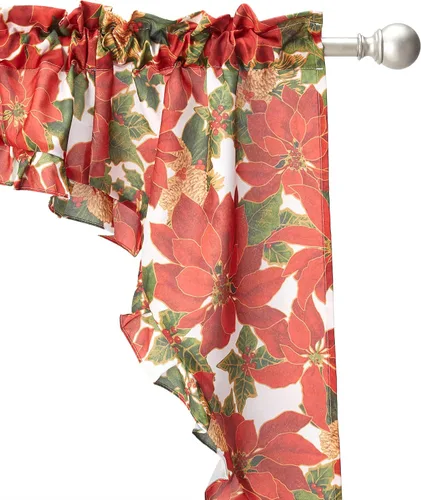 Vista 2 de Violet Linen Juego de cortinas de cocina de 3 piezas con estampado botánico botánico de Navidad