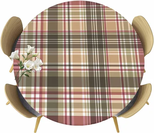Vista 34 de SEVENBABU Mantel redondo de 36 a 44 pulgadas, impermeable, reutilizable, mantel redondo de vinilo ajustable con borde elástico para fiestas al aire