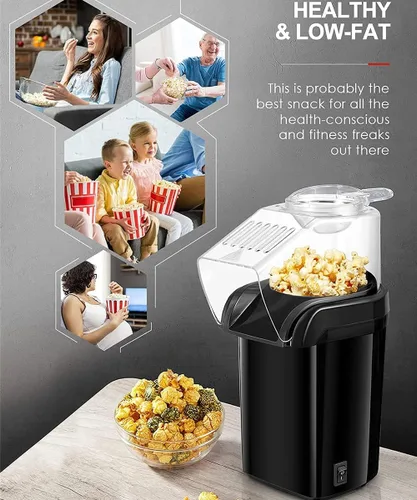 Vista 6 de Máquina portátil de palomitas de maíz, máquina de palomitas de maíz, máquina de palomitas de maíz, rápida y fácil de usar, para familias con y Negro