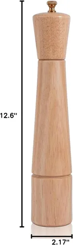Vista 9 de Molinillo de pimienta, molinillo de pimienta con molinillo ajustable de acero inoxidable, madera de goma de 12.6 in de altura, diámetro inferior