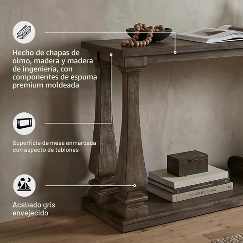 Vista 7 de Signature Design by Ashley Johnelle - Mesa de sofá casual, mesa enmarcada con aspecto de tablón, acabado desgastado, chapas de olmo y madera, 60