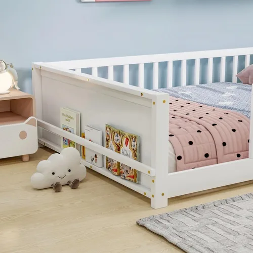 Vista 5 de Bellemave Cama Montessori de tamaño matrimonial con tablillas Blanco