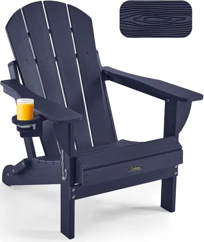 Vista 17 de Ciokea Silla Adirondack plegable con textura de madera, silla Adirondack para patio, resistente a la intemperie, silla de plástico para hoguera