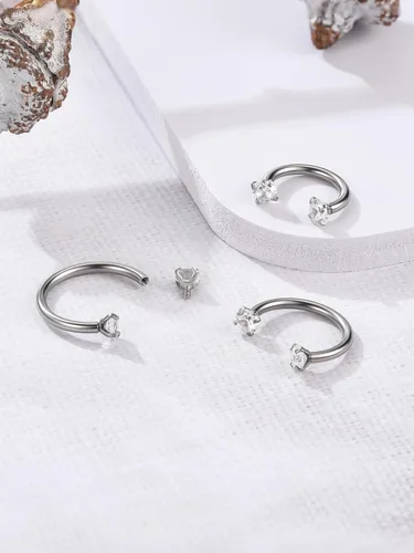 Vista 6 de PiercingJ 2-6 aros cautivos multifuncionales de acero inoxidable con circonita cúbica transparente de 0.63 onzas para nariz, daith, labio, ceja