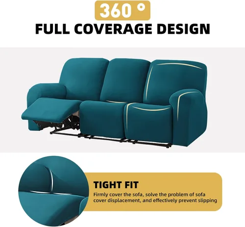 Vista 4 de HDCAXKJ Funda 100% impermeable de 8 piezas para sofá reclinable de 3 asientos, súper elástica, suave, para sofá reclinable de 3 plazas, juego