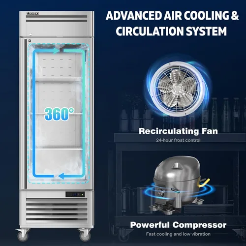 Vista 5 de Coolski Congelador comercial de 19.32 pies cúbicos con puerta sólida, ventilador de congelador de acero inoxidable de alcance vertical de 27 Plateado