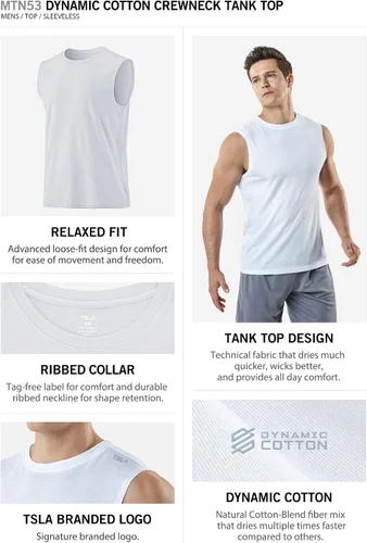 Vista 5 de TSLA Paquete de 1 o 3 camisetas sin mangas para hombre, camisetas deportivas de rendimiento muscular, camisetas sin mangas para entrenamiento