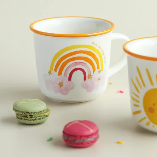 Vista 6 de TREEWOO Bonita Taza de Arcoíris de 12oz Buenos Días Taza de Cerámica con Asa Taza de Café Té Leche Agua Regalo para Hombres Mujeres Navidad